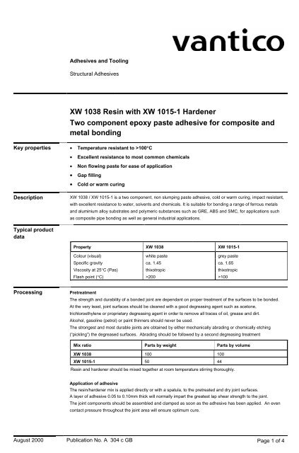 XW 1038 Resin with XW 1015-1 Hardener Two component epoxy ...