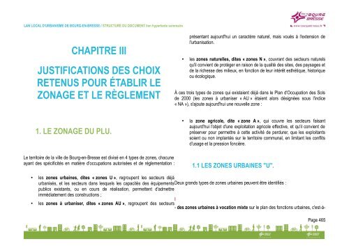 CHAPITRE III JUSTIFICATIONS DES CHOIX ... - Bourg-en-Bresse