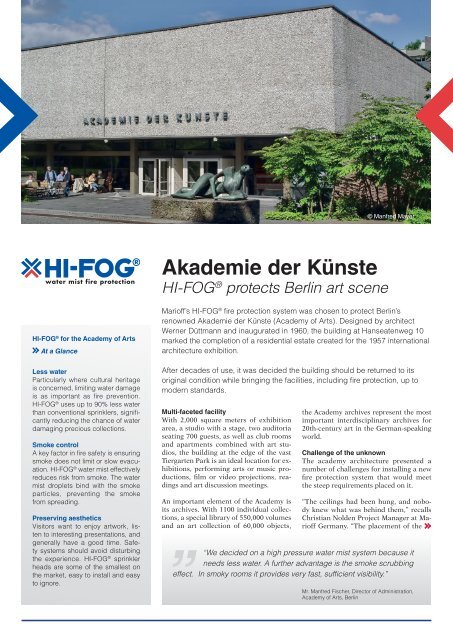 Akademie der Künste HI-FOG® protects Berlin art scene - Marioff