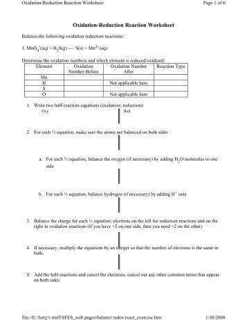 Printables Oxidation Reduction Reactions Worksheet oxidation reduction redox balancing method of half reactions reaction worksheet