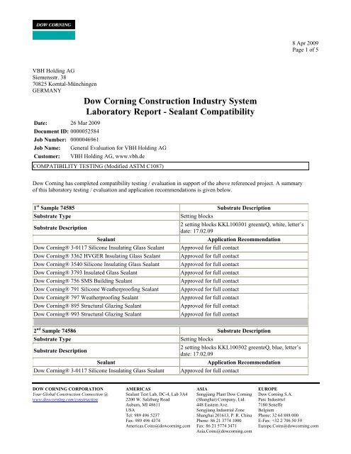 Dow Corning Construction Industry System Laboratory Report ...