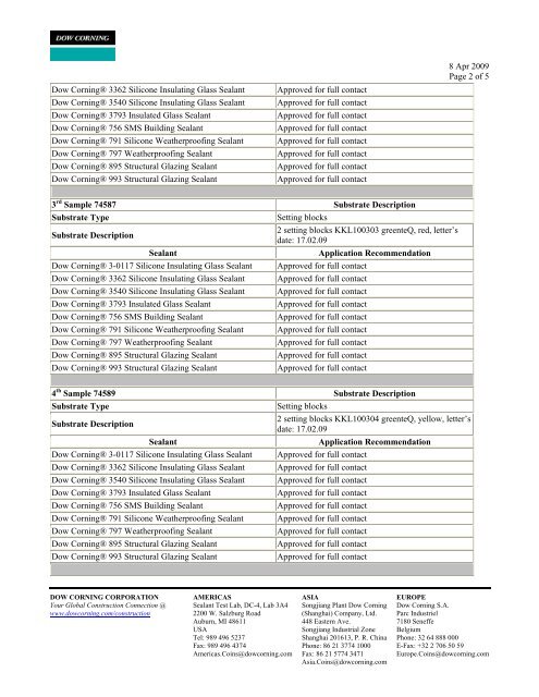 Dow Corning Construction Industry System Laboratory Report ...
