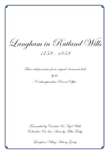 Langham Wills - 1758 - 1850 - Langham Village History Group