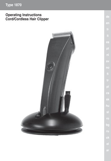 Type 1870 Operating Instructions Cord/Cordless Hair Clipper - Ermila