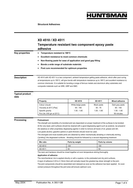 XD 4510 / XD 4511 Temperature resistant two component epoxy ...