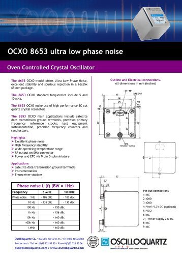 OCXO 8653 ultra low phase noise - Oscilloquartz SA