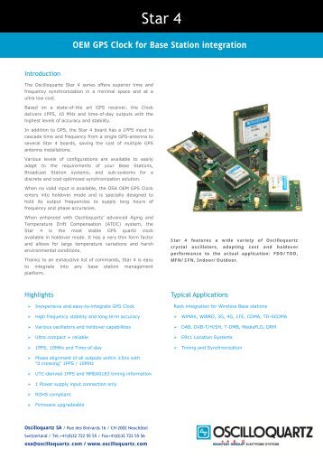 OEM GPS Clock for Base Station integration - Oscilloquartz SA