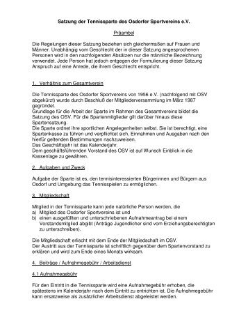 Satzung der Tennissparte des Osdorfer Sportvereins ... - Osdorfer SV