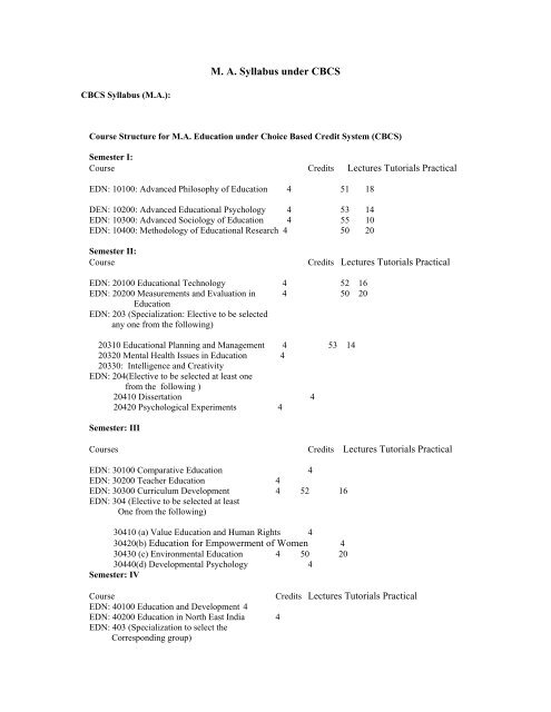 M. A. Syllabus under CBCS - Dibrugarh University