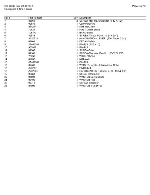 Homelite 200 UT-10719-A (list 2) - Barrett Small Engine