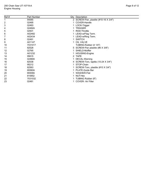 Homelite 200 UT-10719-A (list 2) - Barrett Small Engine