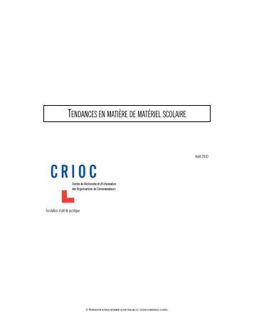 TENDANCES EN MATIÃRE DE MATÃRIEL SCOLAIRE - Crioc