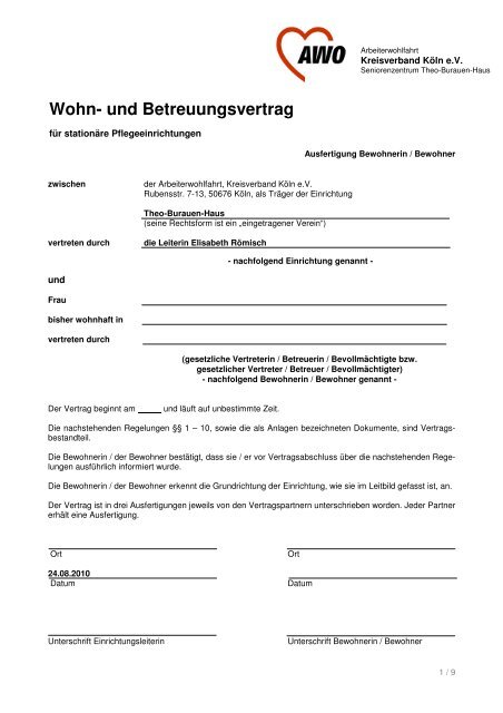 Wohn- und Betreuungsvertrag - im AWO-Seniorenzentrum Theo ...