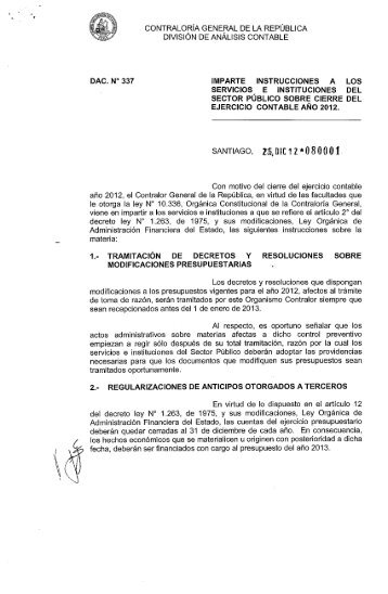 Instrucciones de cierre 2012 del Sector PÃºblico - ContralorÃ­a ...