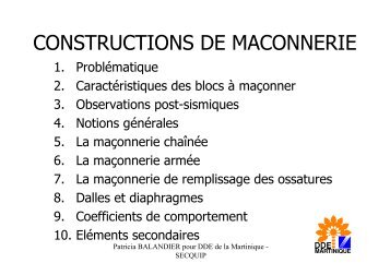 CONSTRUCTIONS DE MACONNERIE - Le Plan SÃ©isme