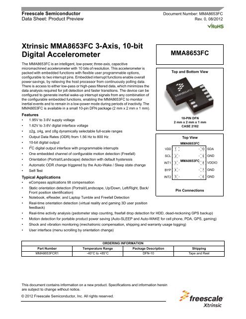 Xtrinsic MMA8653FC 3-Axis, 10-bit Digital Accelerometer - Freescale