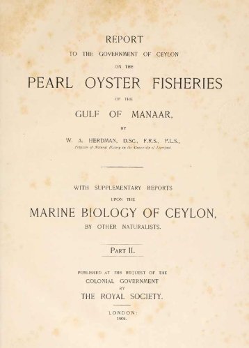 PEARL OYSTER FISHERIES MARINE BIOLOGY OF CEYLON,