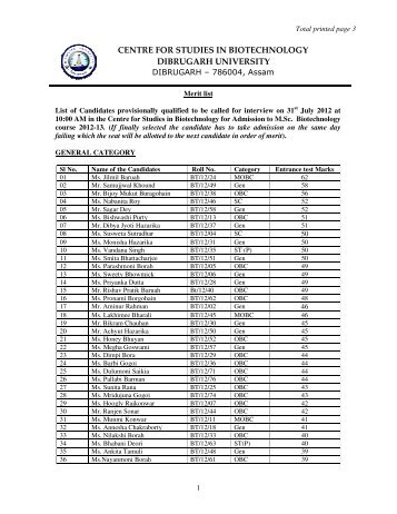 Biotechnology - Dibrugarh University