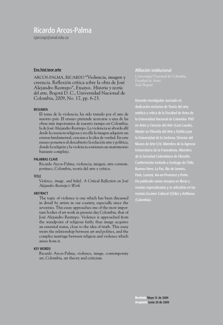 Ensayos No. - Instituto de Investigaciones Estéticas - Universidad ...