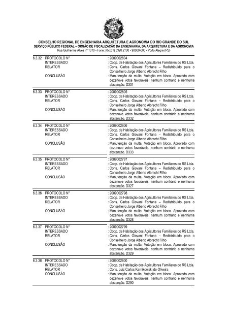 Pauta da SessÃ£o OrdinÃ¡ria n - Crea-RS