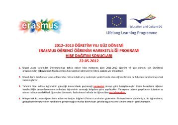 2012–2013 öğretim yılı güz dönemi erasmus öğrenci öğrenim ...