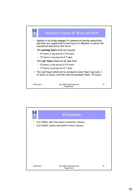 Non IMO Conventions and Regulations Summary