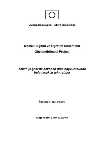 Mesleki Eğitim ve Öğretim Sisteminin Güçlendirilmesi Projesi Teklif ...