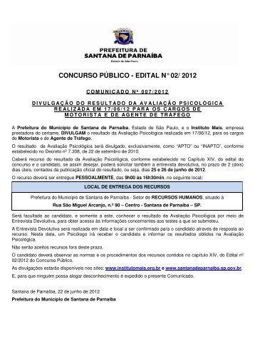 Divulgação do Resultado da Avaliação Psicológica para os cargos ...