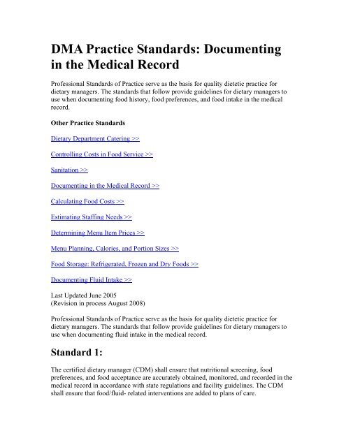 DMA Practice Standards: Documenting in the Medical Record - Iowa ...