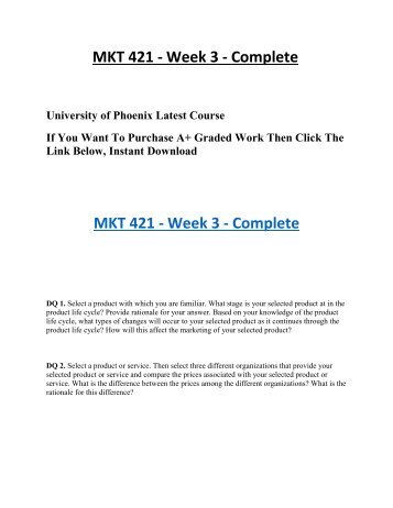 MKT 421 Week 3 Complete UOP Students