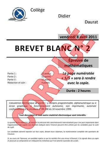 Brevet Blanc nÂ°1 - CAPES de Maths