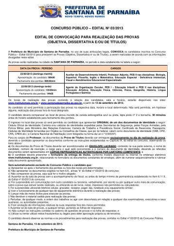 Edital de convocação para realização das provas - Instituto Mais