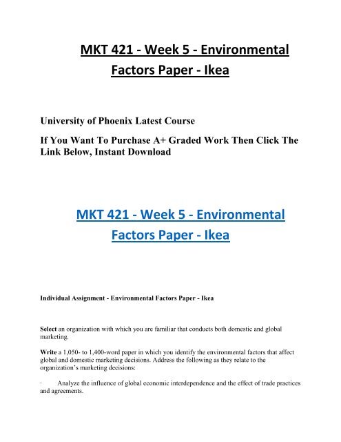 MKT 421 Week 5 Environmental Factors Paper Ikea UOP Students