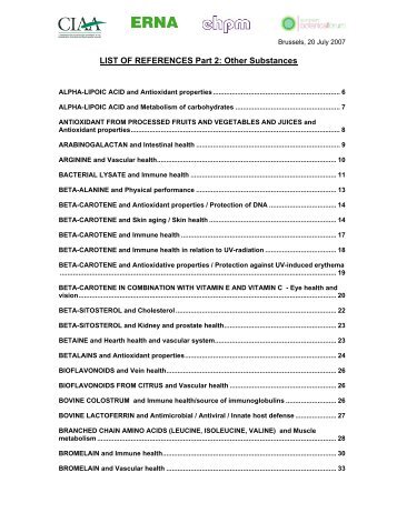 LIST OF REFERENCES Part 2: Other Substances