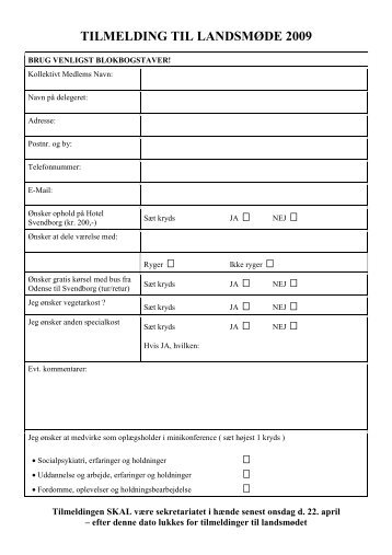 Tilmeldingsblanket til landsmÃ¸de 2009 - LAP