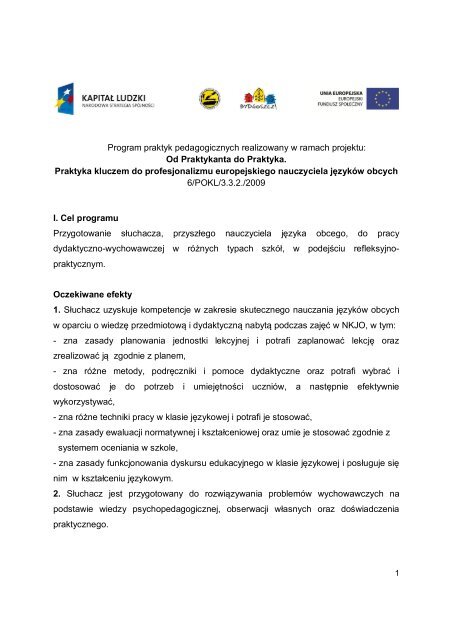 Program praktyk pedagogicznych realizowany w ... - nkjo.bydgoszcz.pl