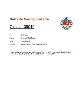 Circular 09019 - Surf Life Saving Illawarra