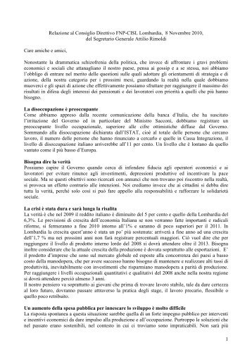 Relazione Consiglio Direttivo Fnp-Cisl Lombardia