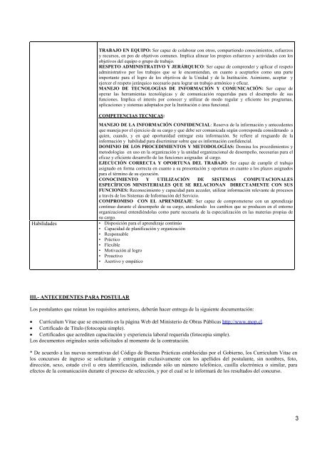 Asistente tÃ©cnico regional - Contrata - Grado 18 - MOP