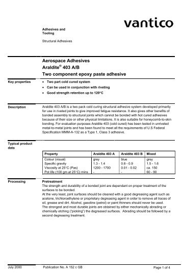 Aerospace Adhesives Araldite 403 A/B Two component epoxy paste ...