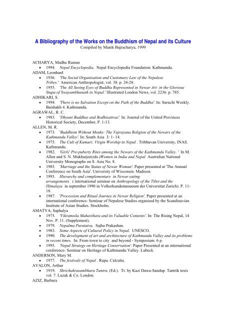 A Bibliography of the Works on the Buddhism of Nepal and its Culture