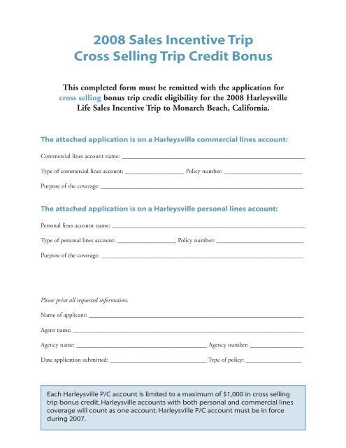 Qualification Rules for Sales Incentive Trip - Harleysville Insurance