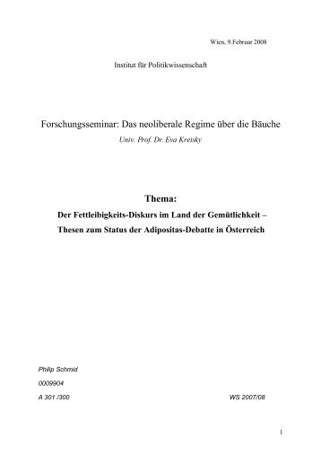 Der Fettleibigkeits-Diskurs im Land der Gemütlichkeit - Kreisky, Eva