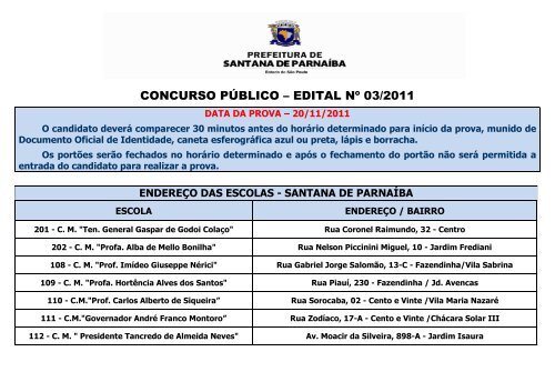 Convocação para a Prova Objetiva - Santana de Parnaíba