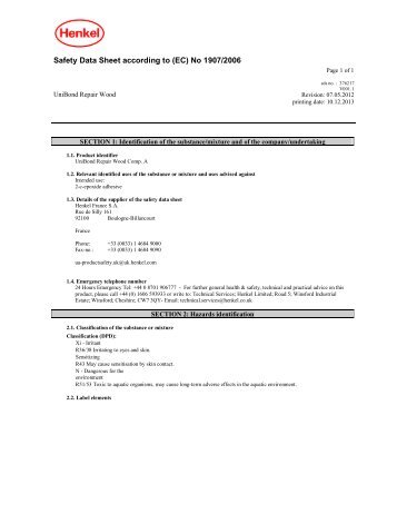 safety data sheet unibond repair wood power epoxy ... - Toolbank