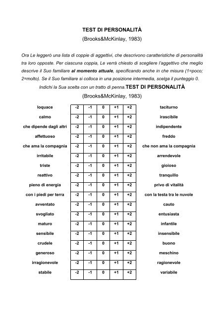 TEST DI PERSONALITÃ (Brooks&McKinlay, 1983 ...