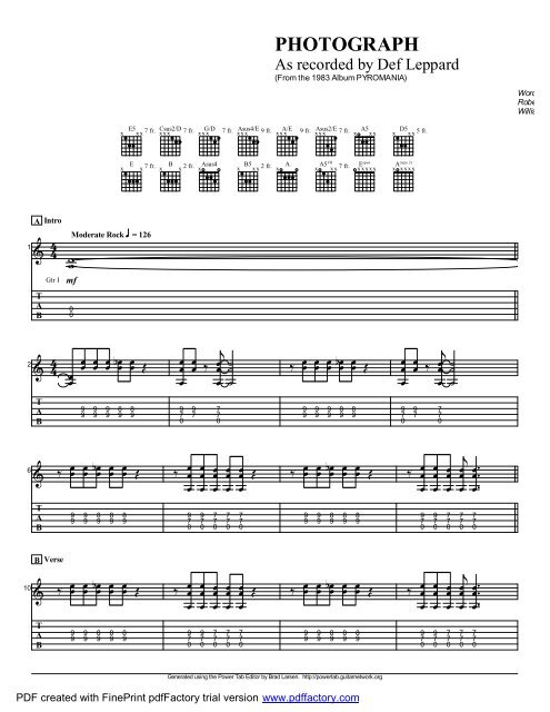 Complete Transcription To âPhotographâ (PDF) - Guitar Alliance