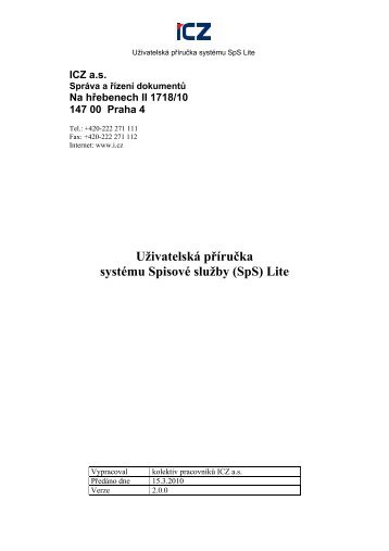 Uživatelská příručka systému Spisové služby (SpS) Lite