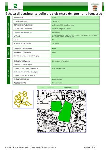 Scheda di censimento delle aree dismesse del territorio lombardo