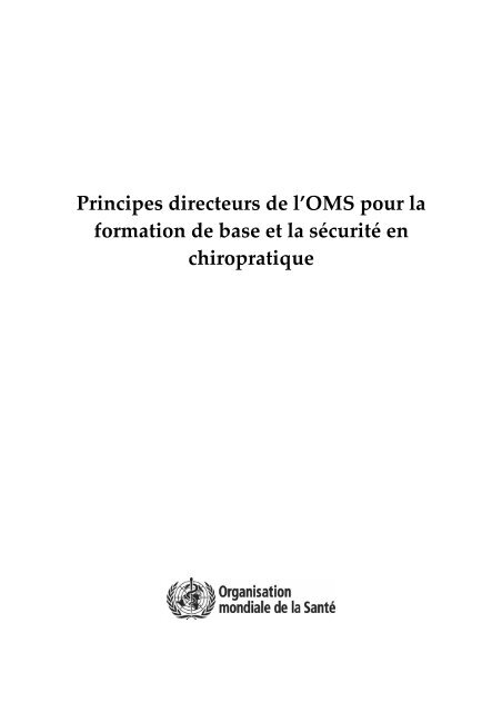 Principes directeurs de l'OMS pour la formation - World Health ...